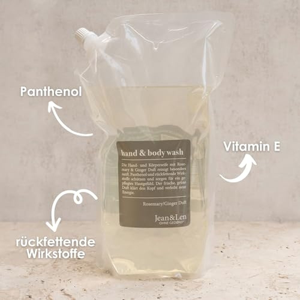 Jean & Len - Hand & Body Wash Rosemary und Ginger im Nachfüllbeutel 1,5 L