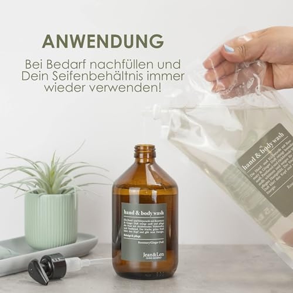 Jean & Len - Hand & Body Wash Rosemary und Ginger im Nachfüllbeutel 1,5 L