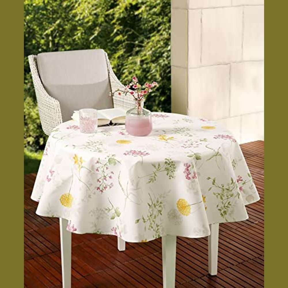 EMHELLE Baumwolle Tischdecke Tischwäsche Blumendruck mit Fleckschutz Baumwolltischdecke Bunt Verschiedene Größen, Eckig, Oval (110 x 140 cm)