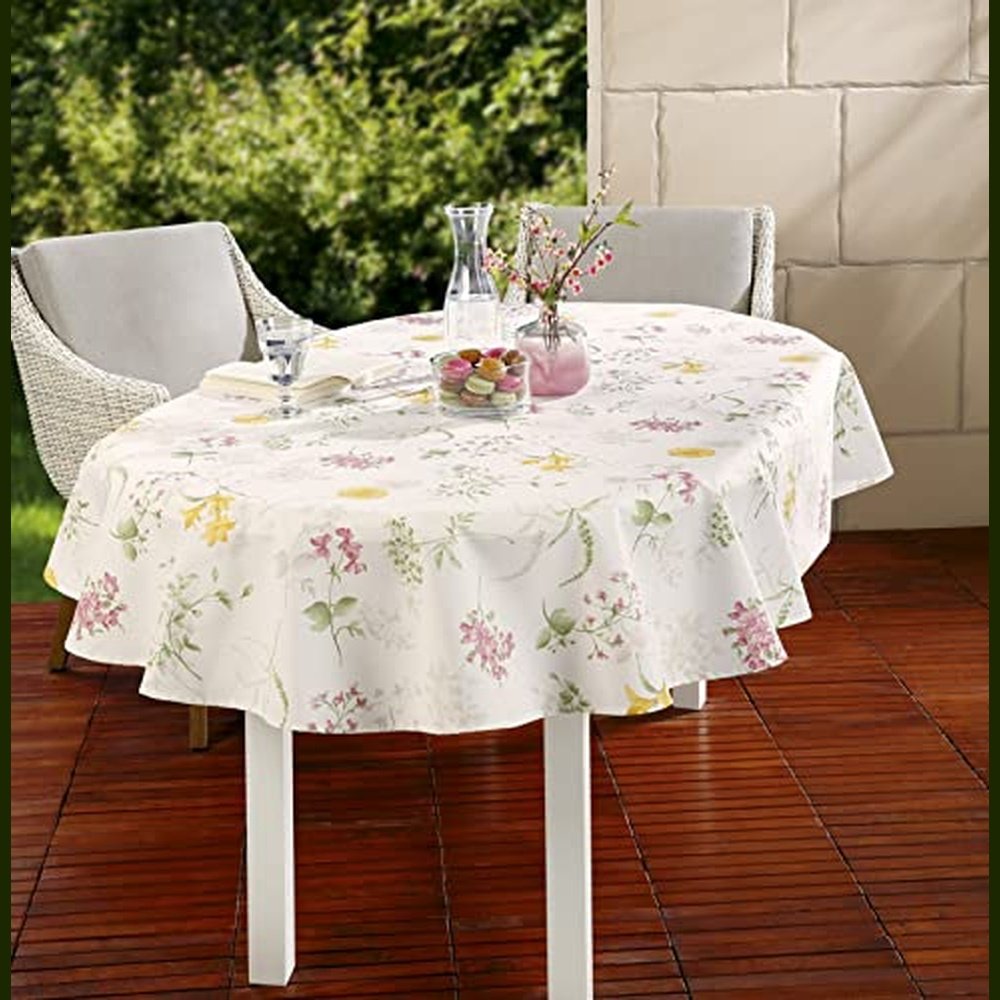 EMHELLE Baumwolle Tischdecke Tischwäsche Blumendruck mit Fleckschutz Baumwolltischdecke Bunt Verschiedene Größen, Eckig, Oval (110 x 140 cm)