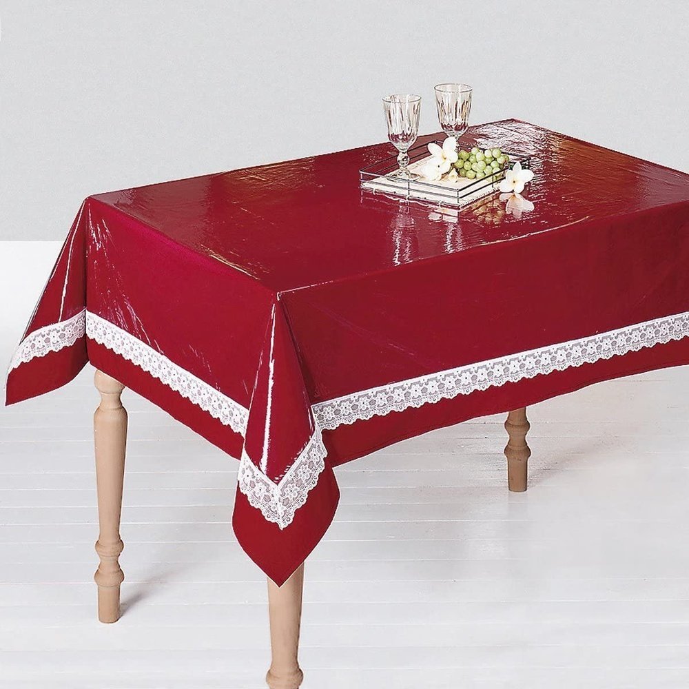 Tischdecke Schutzdecke mit weißer Spitze, Tischschutz, transparent, glasklar, Größe wählbar, Made in Germany